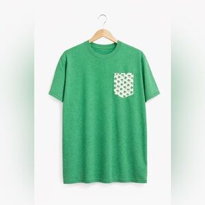Green T-Shirt with Patterned Pocket